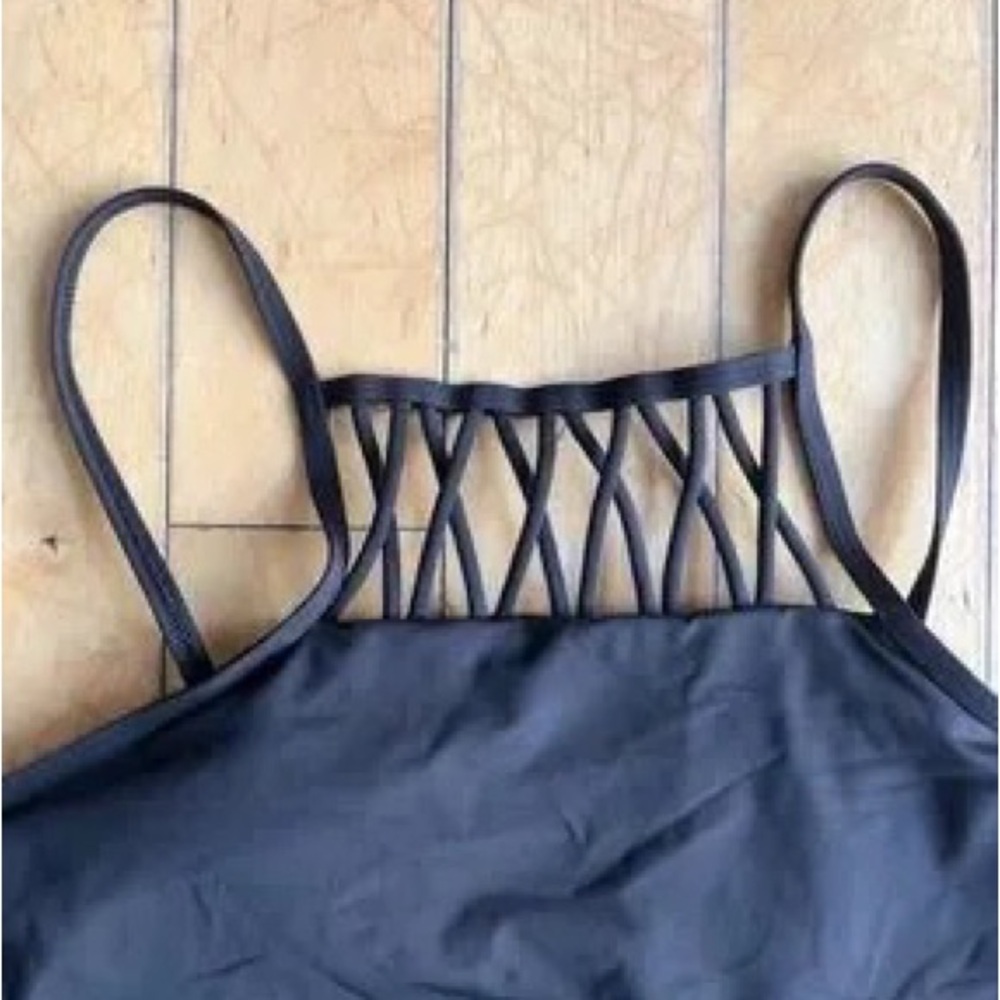 Black Strappy High-Neck One-Piece Swimsuit - Picture 2 of 6